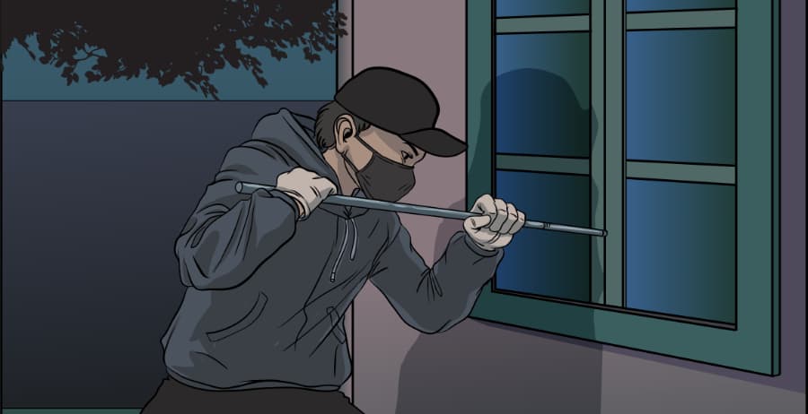 Illustration of burglar forcing entry through a window in Colorado Springs